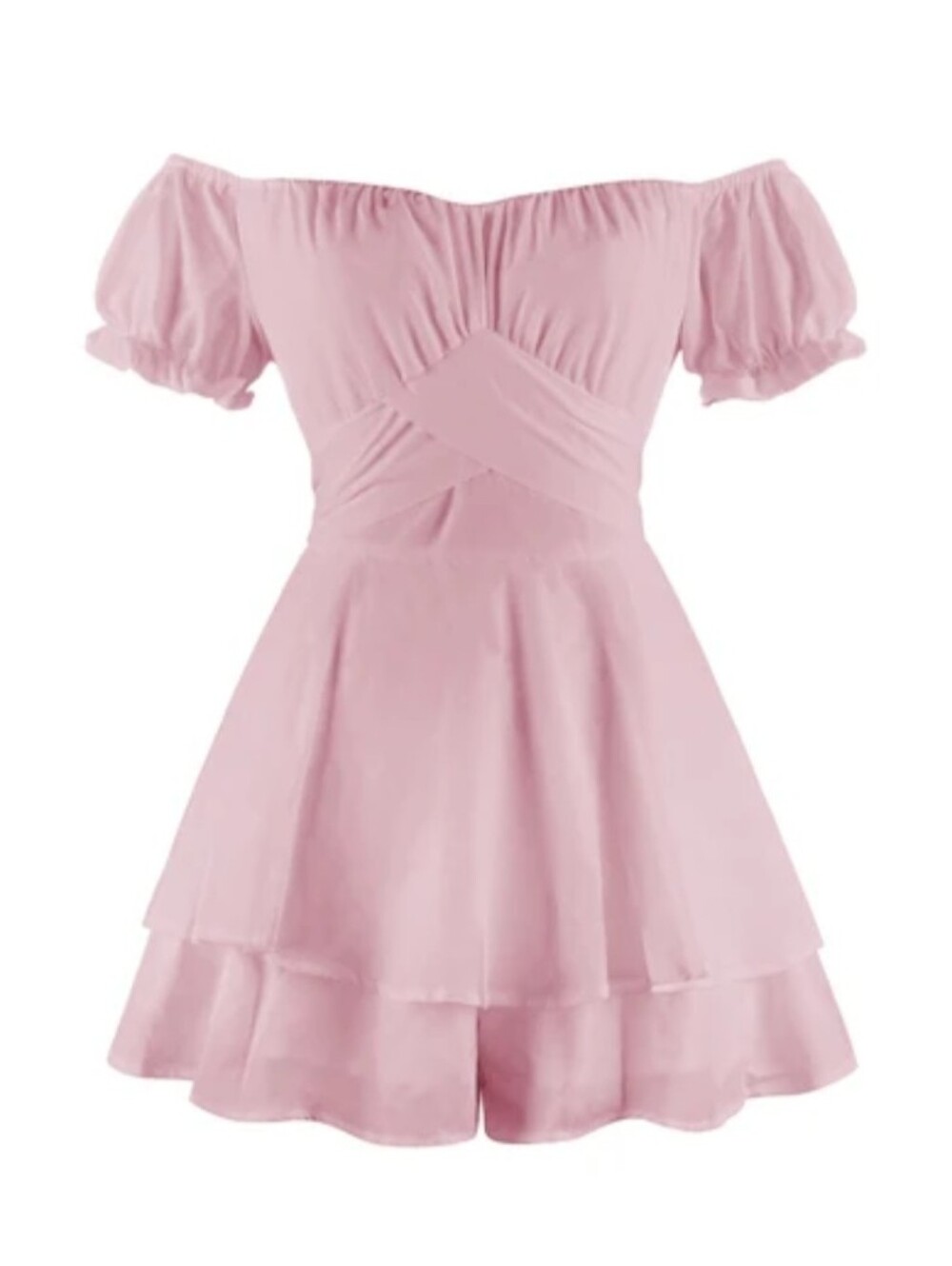 Pink Off The Shoulder Ruffle Romper